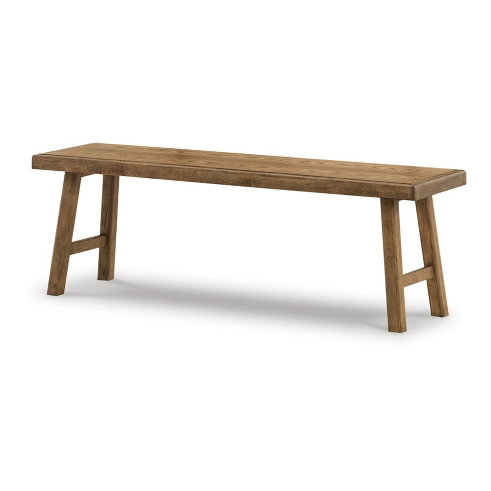 Ira 52 Inch Accent Bench, Sleek Angled Legs, Natural Light Brown Finish - BM316591