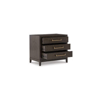 Cora 32 Inch Bedside Nightstand, 3 Gliding Drawers, Metal Handles, Brown - BM316607