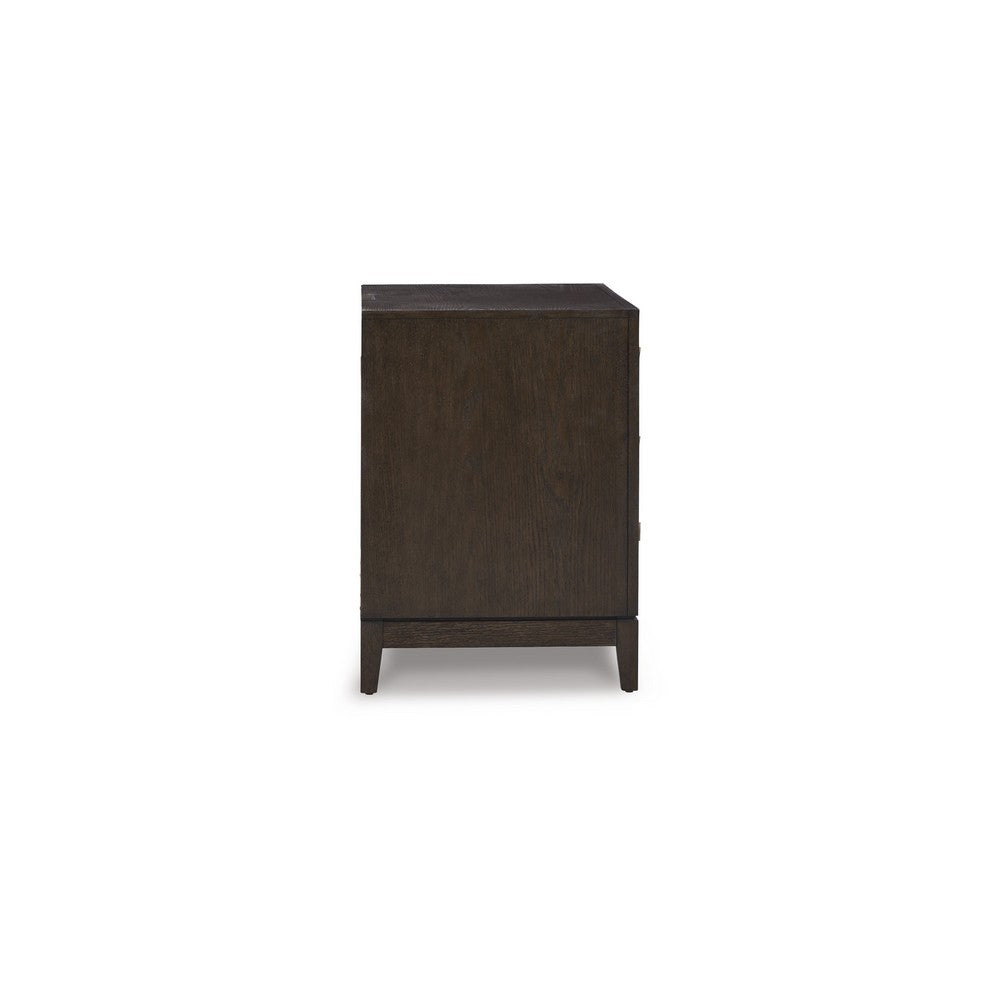 Cora 32 Inch Bedside Nightstand, 3 Gliding Drawers, Metal Handles, Brown - BM316607