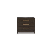 Cora 32 Inch Bedside Nightstand, 3 Gliding Drawers, Metal Handles, Brown - BM316607