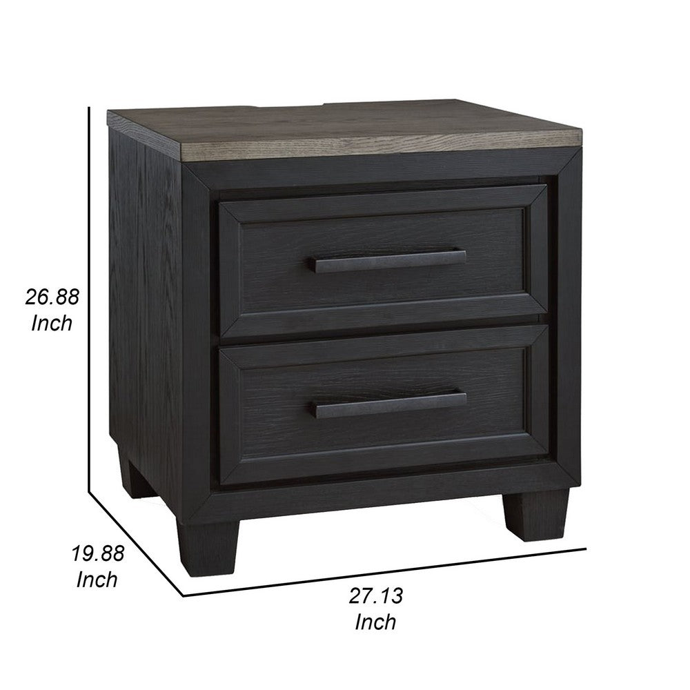 Kye 27 Inch Bedside Nightstand, 2 Gliding Drawers, Smooth Black Finish - BM316610