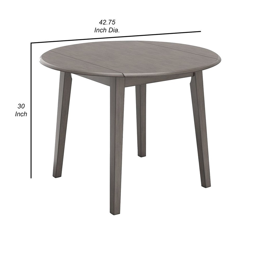 Ora 43 Inch Dining Table, Round Surface, Dual Drop Leaves, Smooth Gray - BM316615