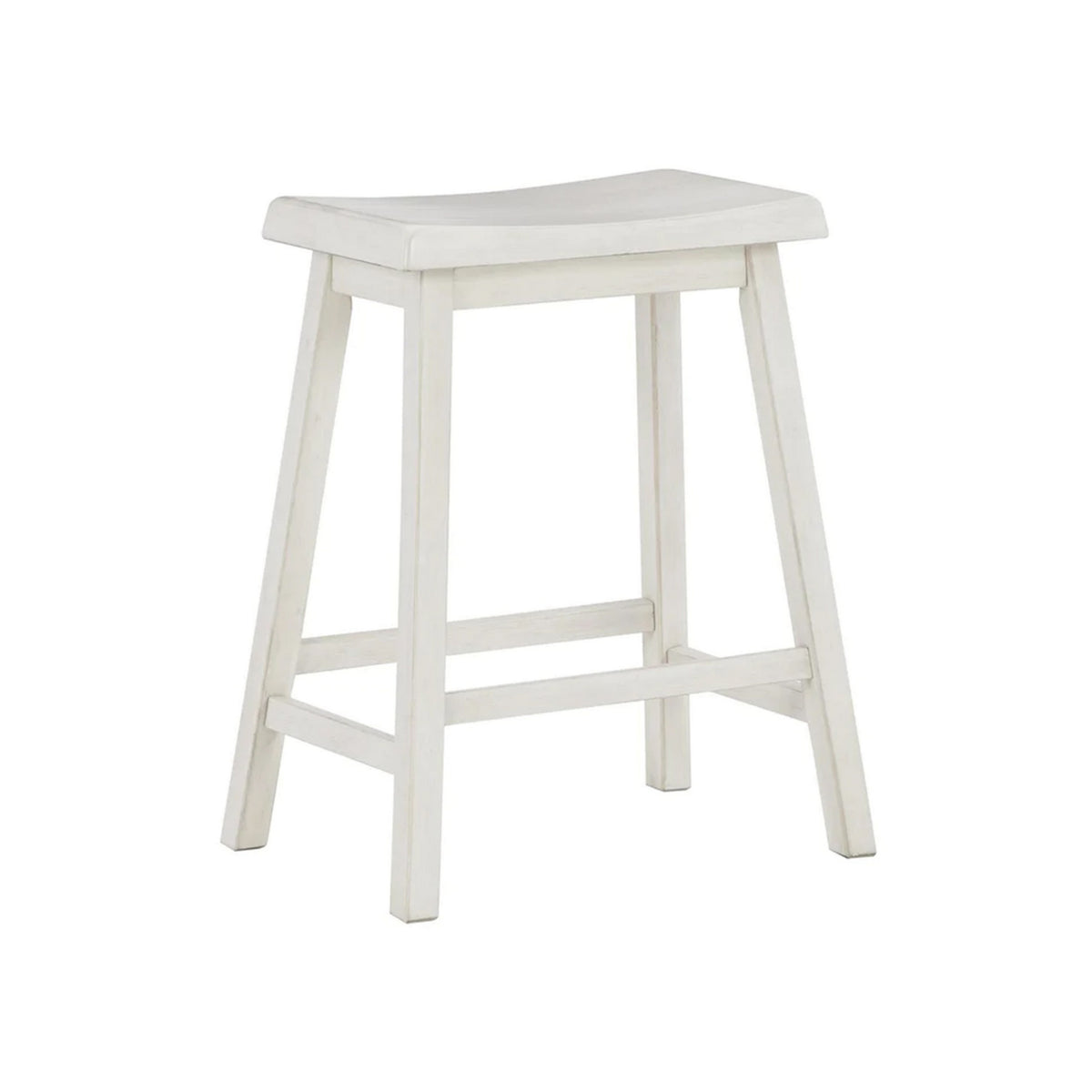 24 Inch Counter Height Stool, Set of 2, Saddle Seats, White Finished Wood - BM316616