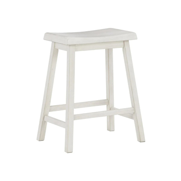 24 Inch Counter Height Stool, Set of 2, Saddle Seats, White Finished Wood - BM316616