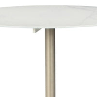 40 Inch Dining Table, Marble Print Surface, Crisp White and Gold Finish - BM316619