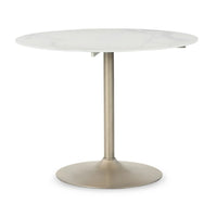 40 Inch Dining Table, Marble Print Surface, Crisp White and Gold Finish - BM316619