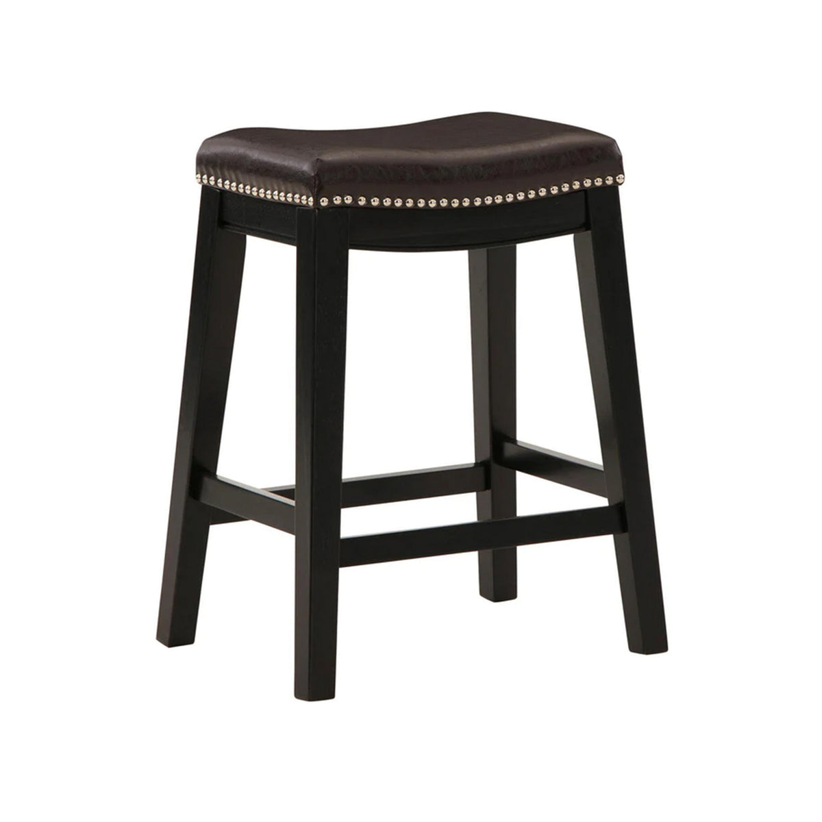 Gia 25 Inch Counter Height Stool, Set of 2, Faux Leather Upholstery, Brown  - BM316620