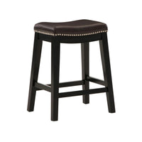 Gia 25 Inch Counter Height Stool, Set of 2, Faux Leather Upholstery, Brown  - BM316620