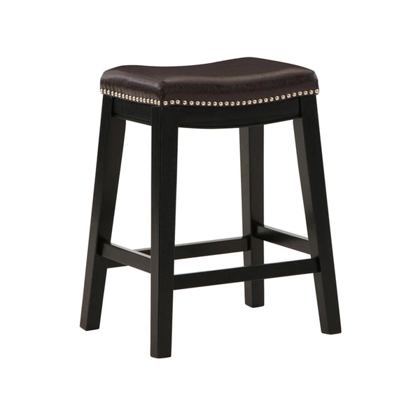 Gia 25 Inch Counter Height Stool, Set of 2, Faux Leather Upholstery, Brown  - BM316620