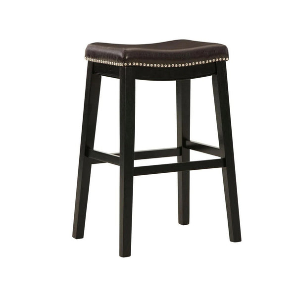 Gia 31 Inch Barstool, Set of 2, Faux Leather Upholstery, Rich Brown Finish  - BM316621