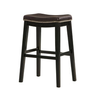 Gia 31 Inch Barstool, Set of 2, Faux Leather Upholstery, Rich Brown Finish  - BM316621