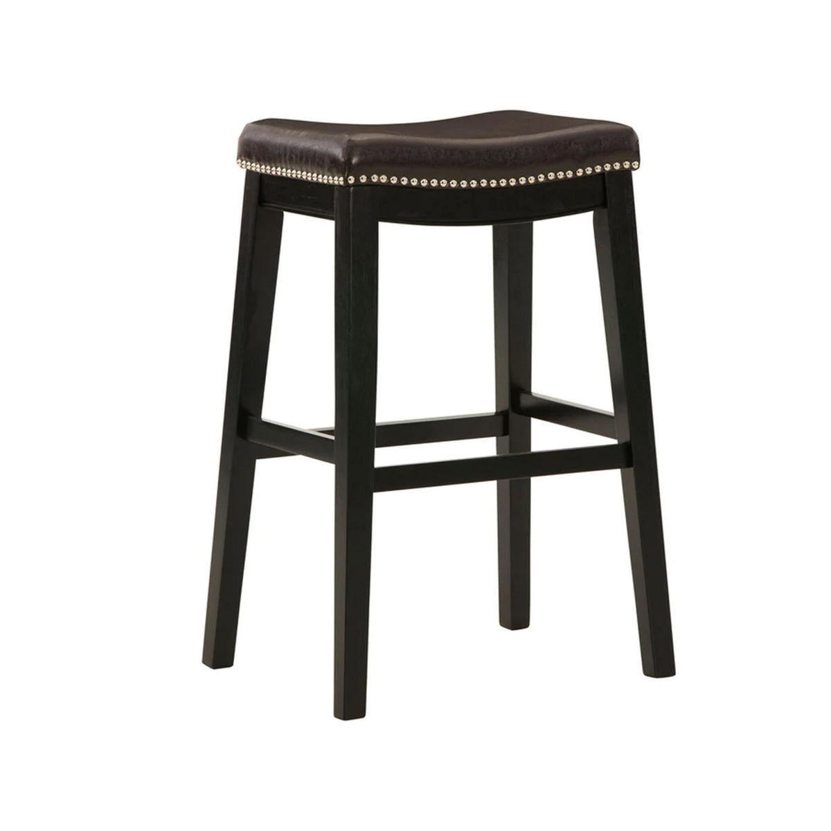 Gia 31 Inch Barstool, Set of 2, Faux Leather Upholstery, Rich Brown Finish  - BM316621