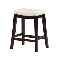 Gia 25 Inch Counter Height Stool, Set of 2, Faux Leather Upholstery, Ivory  - BM316622