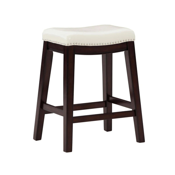 Gia 25 Inch Counter Height Stool, Set of 2, Faux Leather Upholstery, Ivory  - BM316622