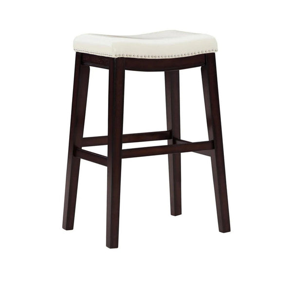 Gia 31 Inch Barstool, Set of 2, Faux Leather Upholstery, Rich Ivory Finish  - BM316623