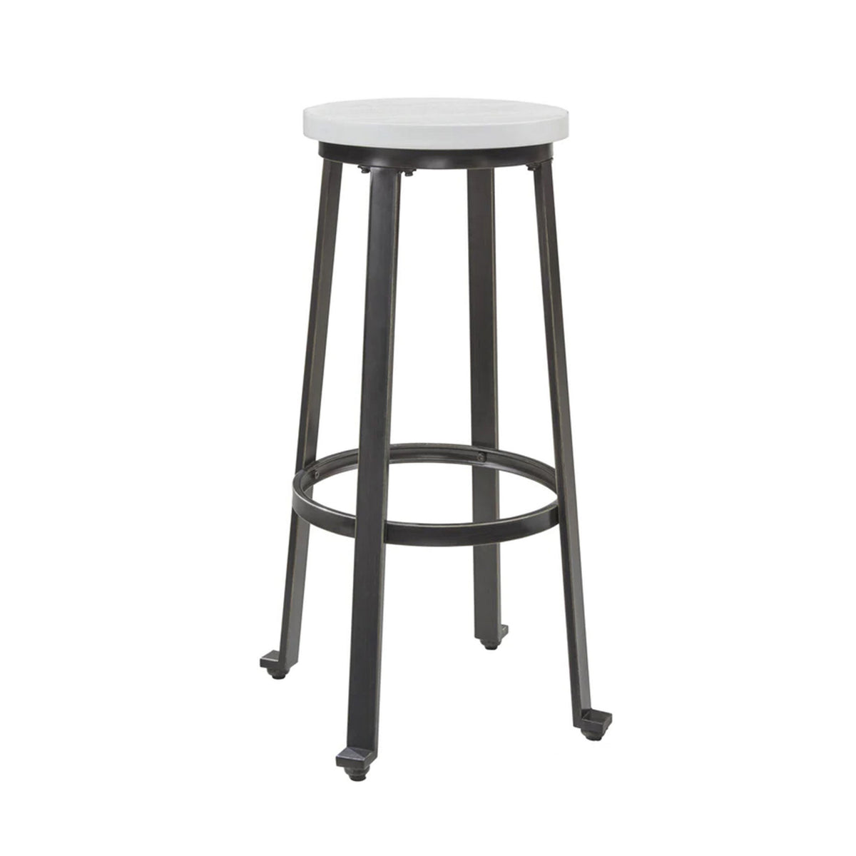 Isla 29 Inch Barstool, Set of 2, Farmhouse Style, Black Metal, White Seat - BM316625