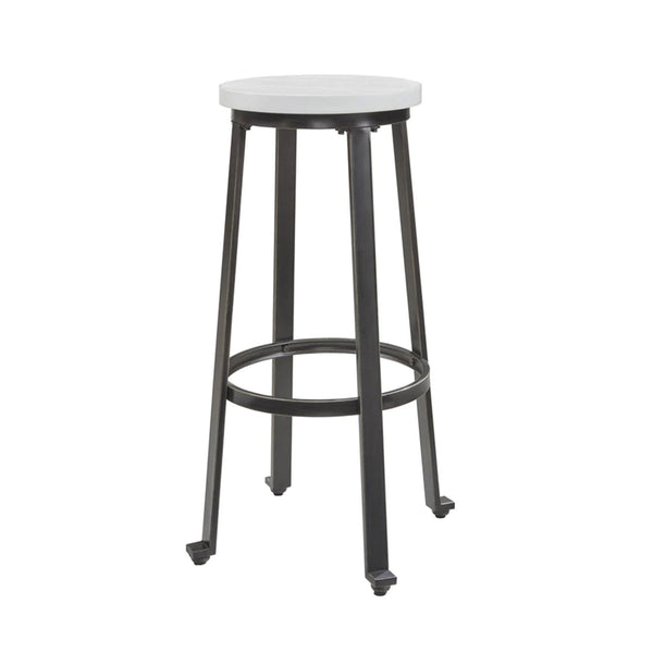 Isla 29 Inch Barstool, Set of 2, Farmhouse Style, Black Metal, White Seat - BM316625