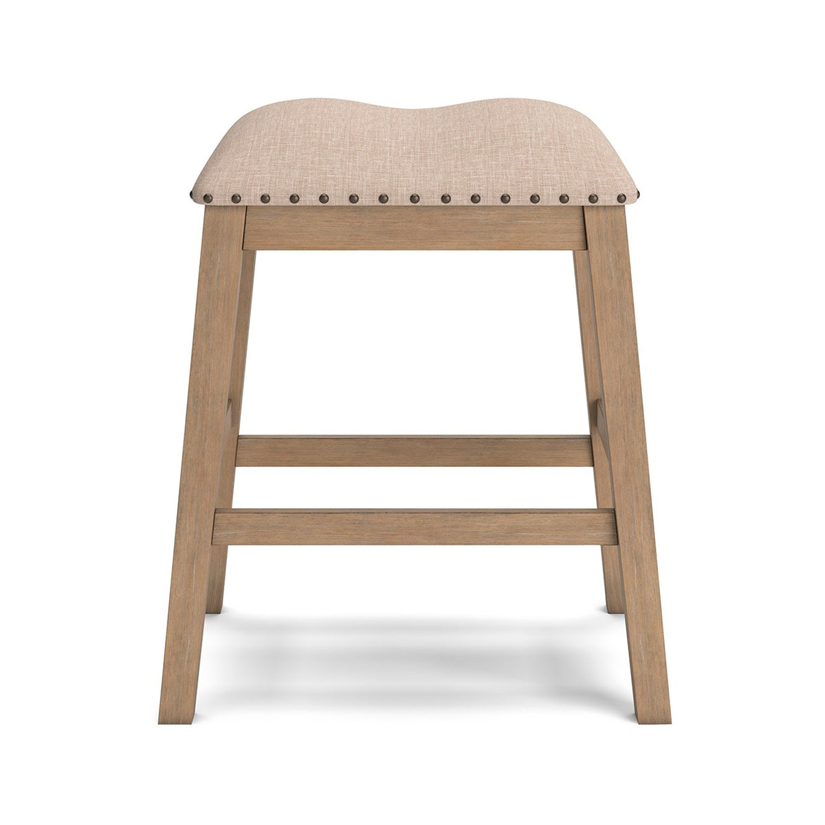 Sky 24 Inch Counter Height Stool, Nailhead Trim, Padded, Light Brown Finish - BM316637