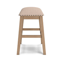 Sky 24 Inch Counter Height Stool, Nailhead Trim, Padded, Light Brown Finish - BM316637