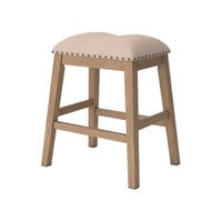 Sky 24 Inch Counter Height Stool, Nailhead Trim, Padded, Light Brown Finish - BM316637