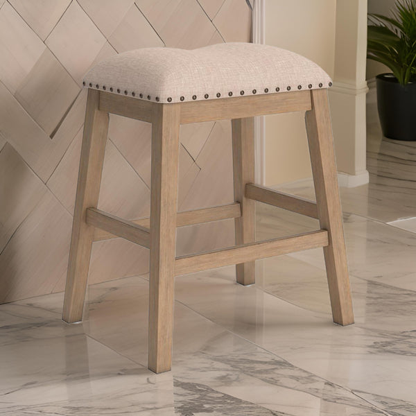 Sky 24 Inch Counter Height Stool, Nailhead Trim, Padded, Light Brown Finish - BM316637