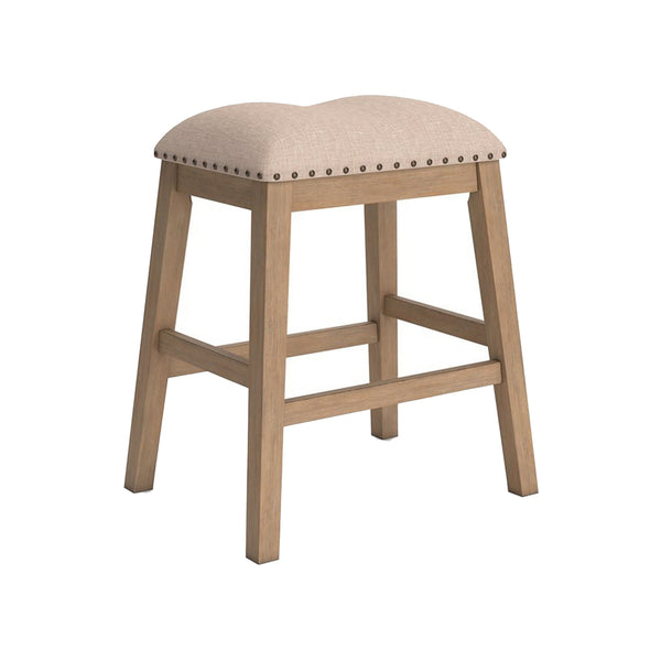 Sky 24 Inch Counter Height Stool, Nailhead Trim, Padded, Light Brown Finish - BM316637