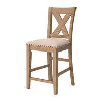 Sky 24 Inch Counter Height Stool Chair, Nailhead, Polyester, Light Brown - BM316638