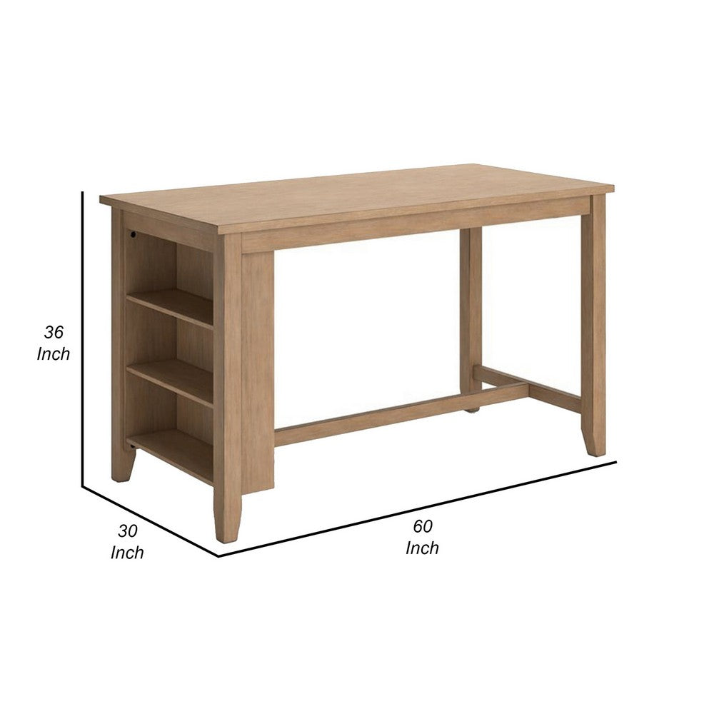 Sky 60 Inch Counter Height Dining Table, Additional Shelving, Light Brown - BM316639