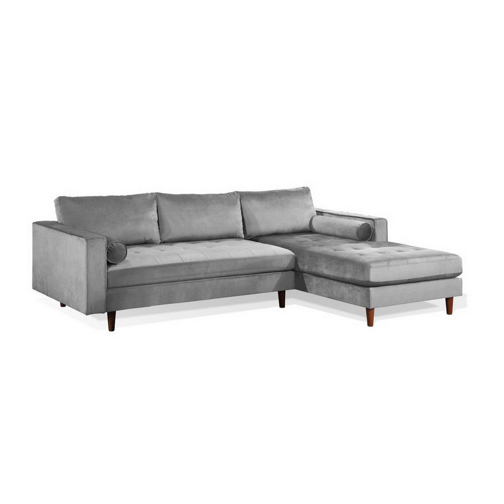 Ryle 104 Inch Sectional Sofa with Reversible Chaise, Pillows, Gray Velvet - BM316644