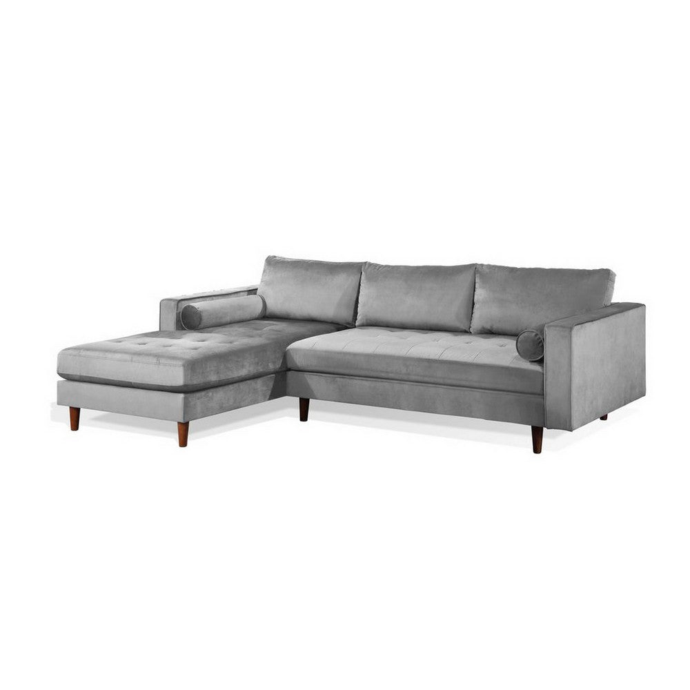 Ryle 104 Inch Sectional Sofa with Reversible Chaise, Pillows, Gray Velvet - BM316644