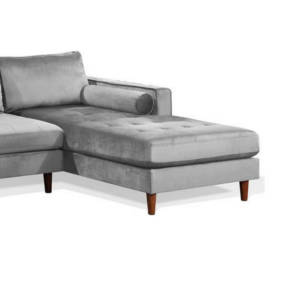 Ryle 104 Inch Sectional Sofa with Reversible Chaise, Pillows, Gray Velvet - BM316644