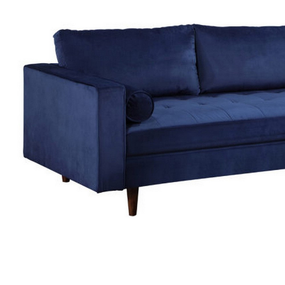 Ryle 104 Inch Sectional Sofa with Reversible Chaise, Pillows, Blue Velvet - BM316645