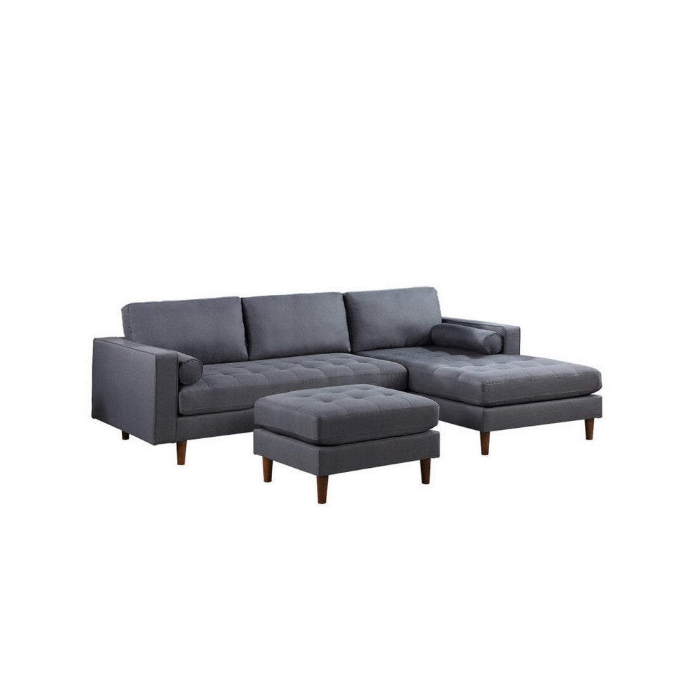 Ryle 104 Inch Sectional Sofa, Reversible Chaise, Pillows, Dark Gray Velvet - BM316646