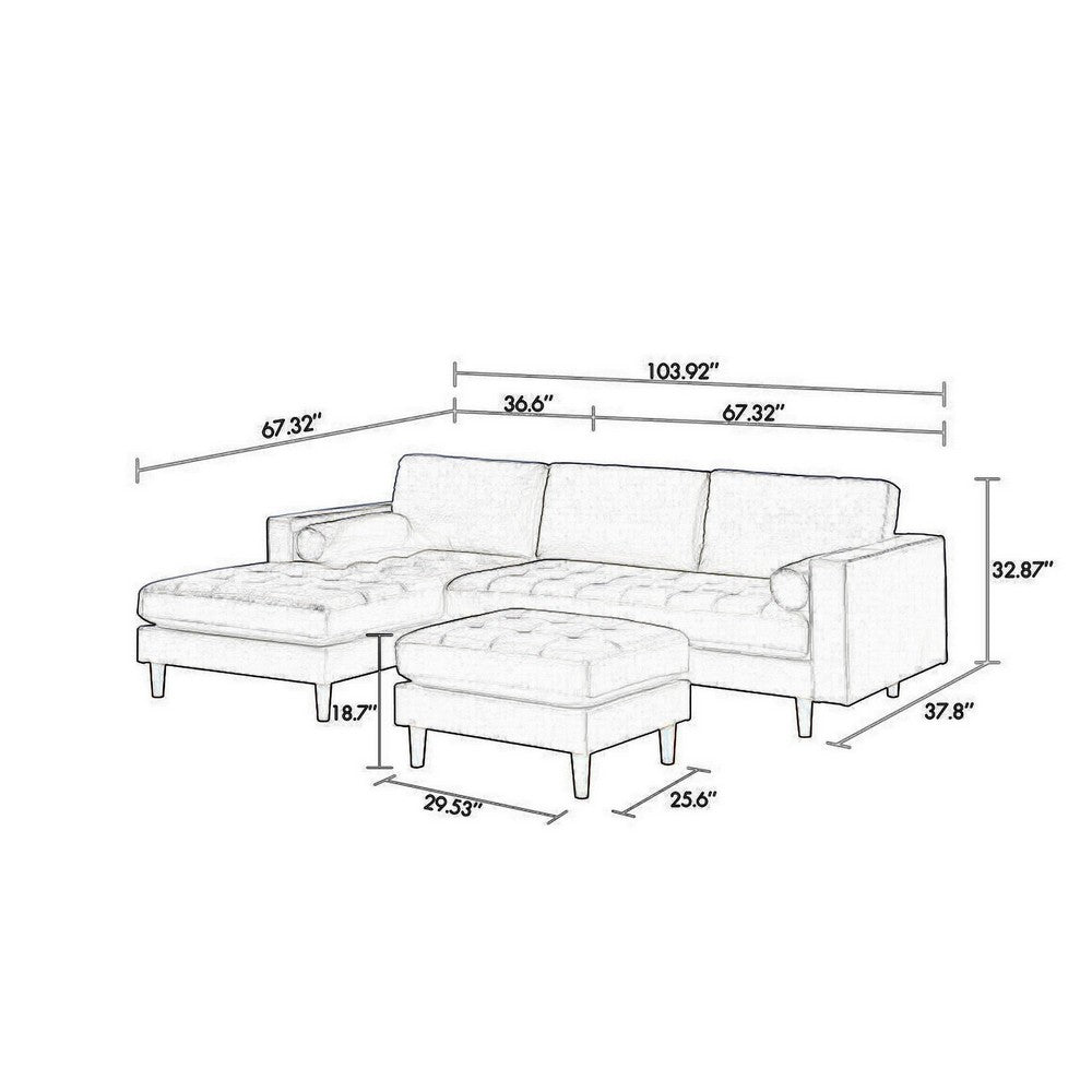 Ryle 104 Inch Sectional Sofa, Reversible Chaise, Pillows, Dark Gray Velvet - BM316646