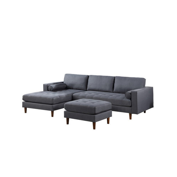 Ryle 104 Inch Sectional Sofa, Reversible Chaise, Pillows, Dark Gray Velvet - BM316646