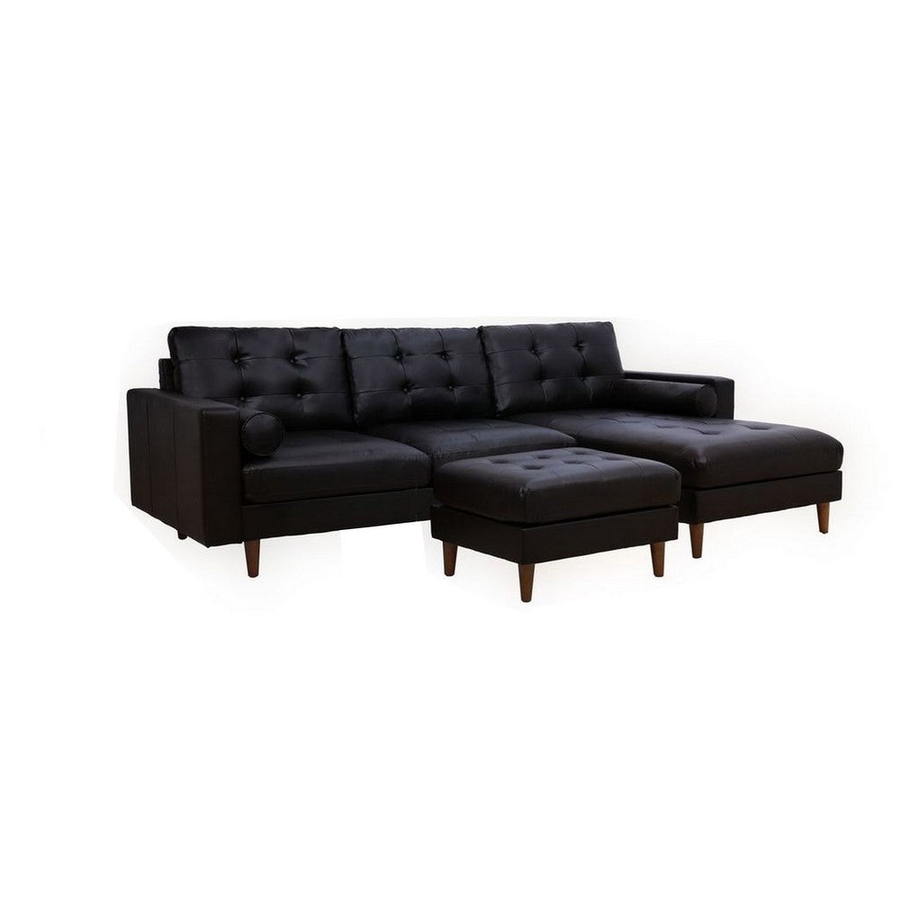 Ryle 104 Inch Sectional Sofa with Chaise, Ottoman, 2 Pillows, Black Woven - BM316650