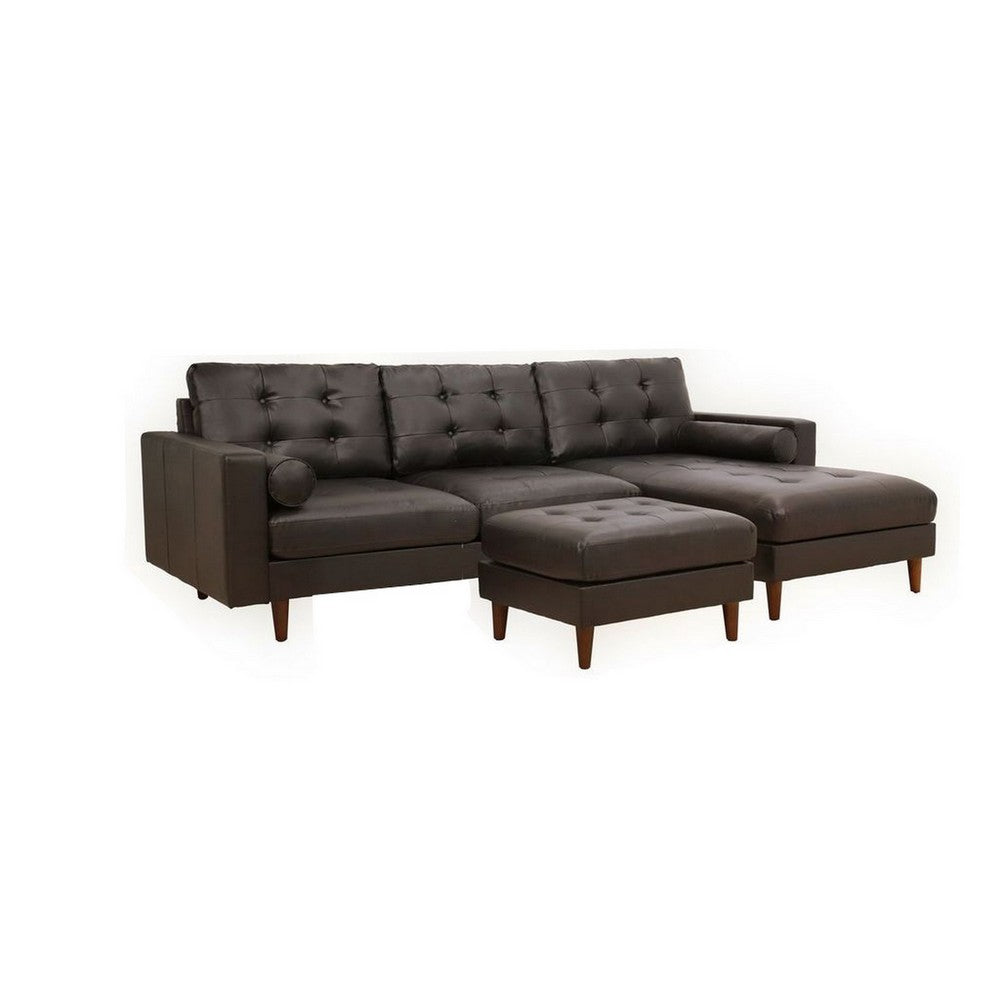 Ryle 104 Inch Sectional Sofa, Chaise, Ottoman, Pillows, Brown Faux Leather - BM316651