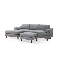 Ryle 104 Inch Sectional Sofa with Chaise and Ottoman, 2 Pillows, Gray Woven - BM316652