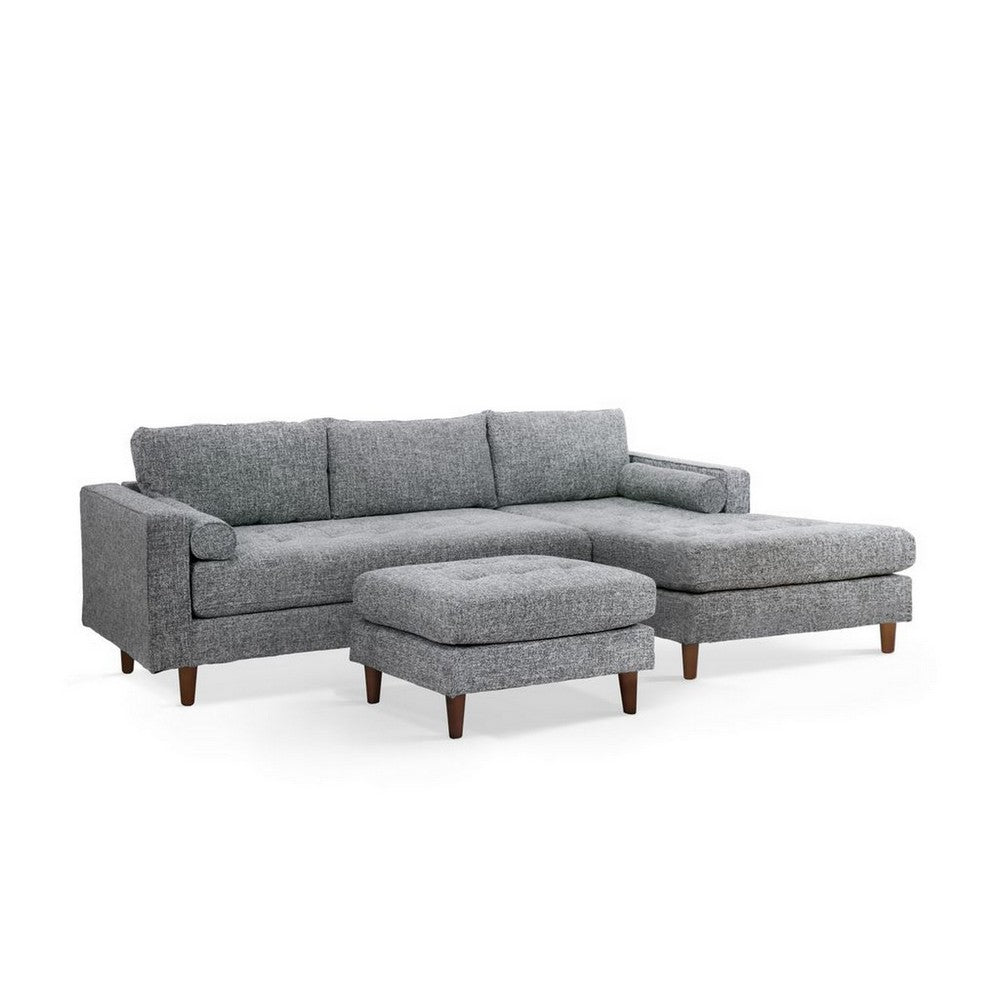 Ryle 104 Inch Sectional Sofa with Chaise and Ottoman, 2 Pillows, Gray Woven - BM316652