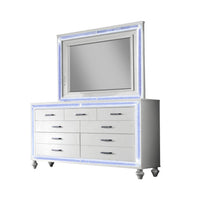 Noel 62 Inch Wide Dresser with LED Mirror, Glitter Front 6 Drawers, White - BM316658