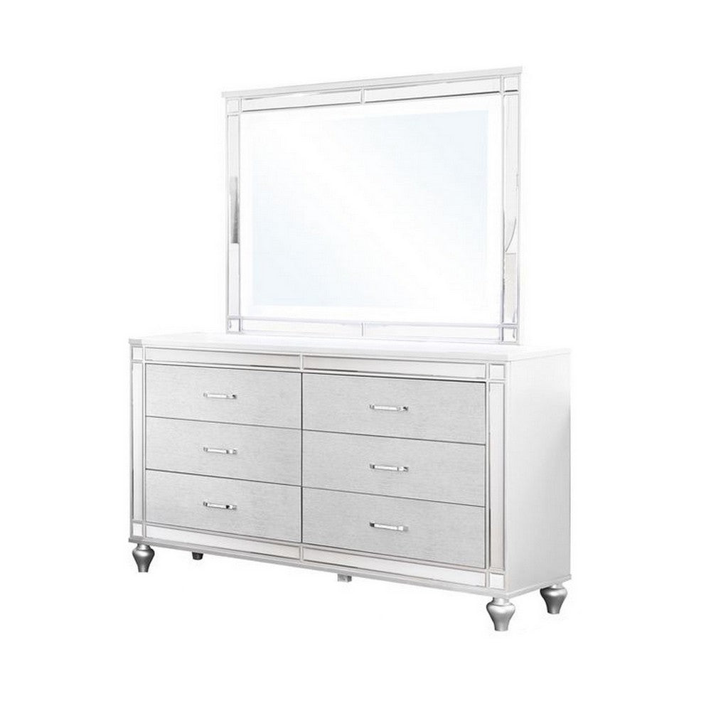 Lio 4pc Queen Bedroom Set with Nightstand, Dresser, LED Mirror, White - BM316663