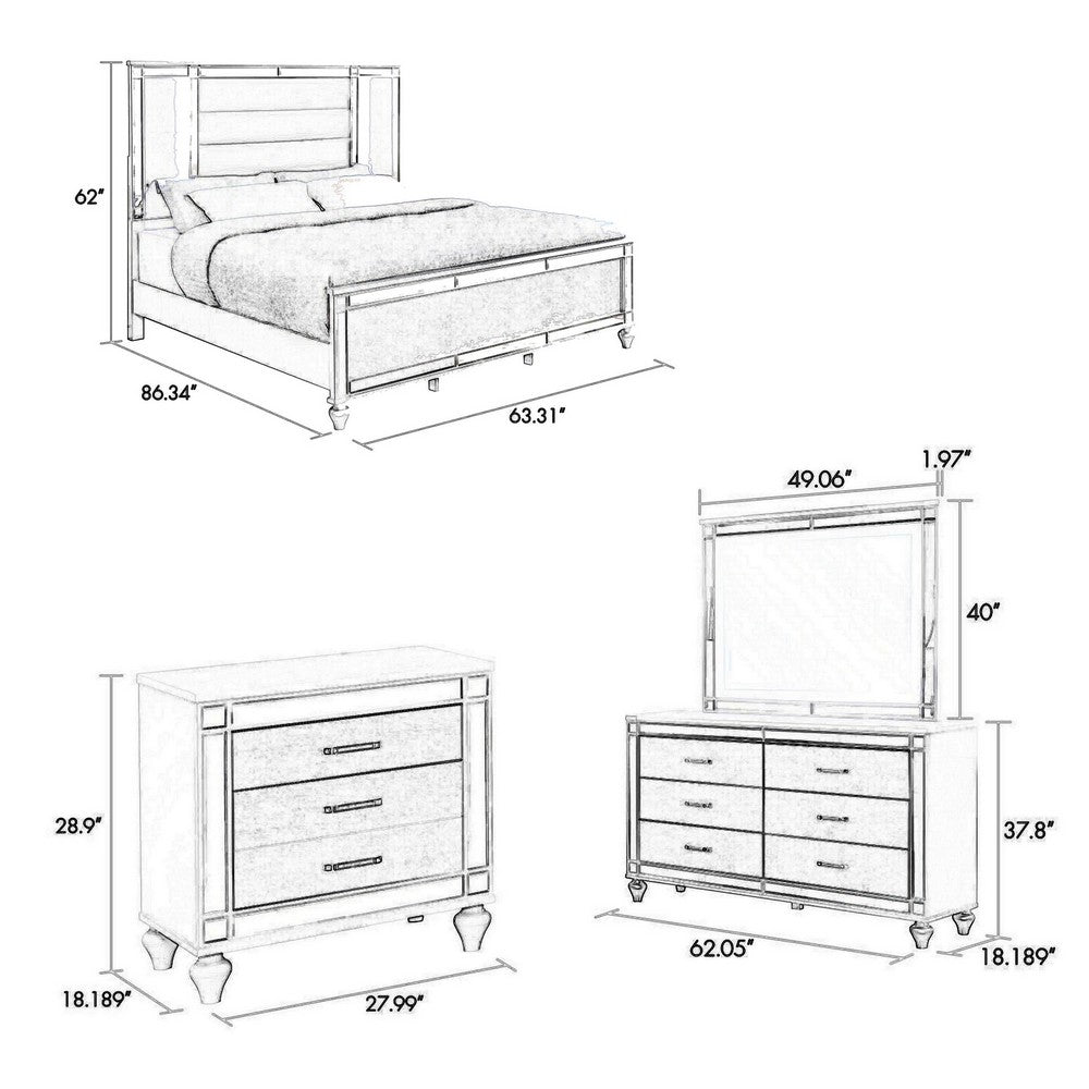 Lio 4pc Queen Bedroom Set with Nightstand, Dresser, LED Mirror, White - BM316663