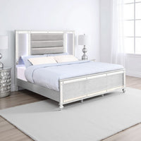 Lio Modern Queen Size Bed, LED, Mirror Trim Silver Velvet Tufted Upholstery - BM316665
