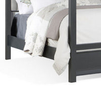 Abby Queen Canopy Bed, Mirrored Trim, Gray Velvet Channel Tufted Upholstery - BM316675