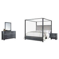 Abby 4pc King Canopy Bedroom Set with Dresser, Mirror, Nightstand, Gray - BM316678