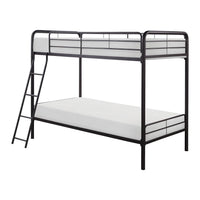 Tara 79 Inch Twin Bunk Bed, Sleek Metal Frame with Ladder in Dark Bronze - BM316683