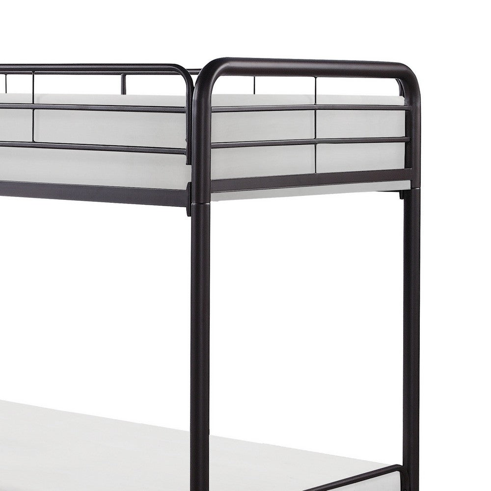 Tara 79 Inch Twin Bunk Bed, Sleek Metal Frame with Ladder in Dark Bronze - BM316683