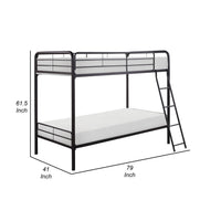 Tara 79 Inch Twin Bunk Bed, Sleek Metal Frame with Ladder in Dark Bronze - BM316683