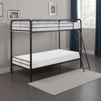 Tara 79 Inch Twin Bunk Bed, Sleek Metal Frame with Ladder in Dark Bronze - BM316683