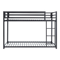 Ovi 78 Inch Twin Bunk Bed, Mounted Ladder, Ground Level Platform Bed, Black - BM316684